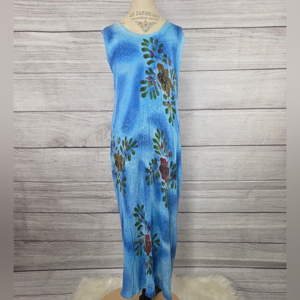 Pineapple Moon Vintage Blue Floral Sleeveless Maxi Dress
